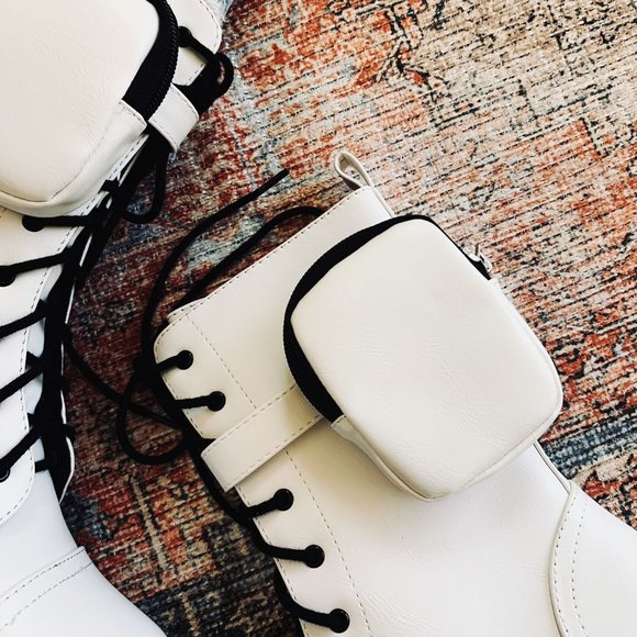 NEW🔥 White Lace-Up Combat Military Mid-Calf Boots w/Pocket Platform Block Heel - Picture 4 of 5